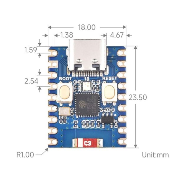 Waveshare 2.4GHz ESP32-C3 Mini Development Board, Based ESP32-C3FN4 Single-core Processor without Header - Image 4