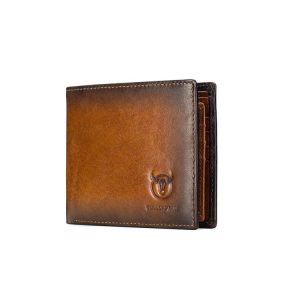 BULL CAPTAIN 05 Men Leather Wallet Anti-Theft Multi-Card Bit Soft Cowhide Wallet, Colour: Yellow Brown
