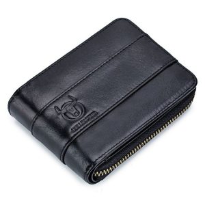 BULL CAPTAIN 025 Leather First-Layer Cowhide Wallet Multi-Function Card Tap Wallet (Black)