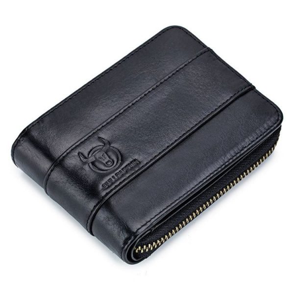 BULL CAPTAIN 025 Leather First-Layer Cowhide Wallet Multi-Function Card Tap Wallet (Black)