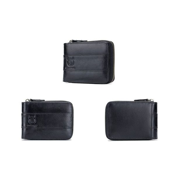 BULL CAPTAIN 025 Leather First-Layer Cowhide Wallet Multi-Function Card Tap Wallet (Black) - Image 2
