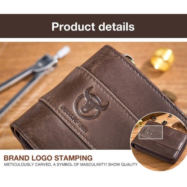 BULL CAPTAIN 025 Leather First-Layer Cowhide Wallet Multi-Function Card Tap Wallet (Black) - Image 5