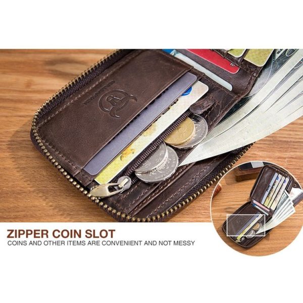 BULL CAPTAIN 025 Leather First-Layer Cowhide Wallet Multi-Function Card Tap Wallet (Black) - Image 6