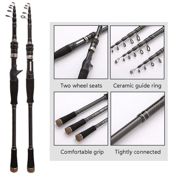 Carbon Telescopic Luya Rod Short Section Fishing Throwing Rod, Length: 2.4m (Curved Handle) - Image 6