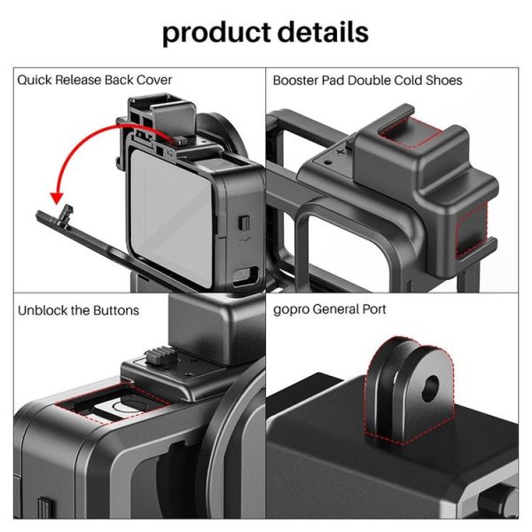 Ulanzi G9-4 Plastic Frame Camera Cage Case With Cold Shoe Base For GoPro HERO10 Black / HERO9 Black (Black) - Image 7