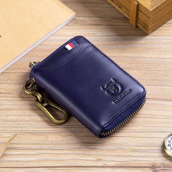 BULL CAPTAIN 474 Multifunctional Leather Coin Purse Hanging Waist Anti-Brush Key Bag, Colour: Blue