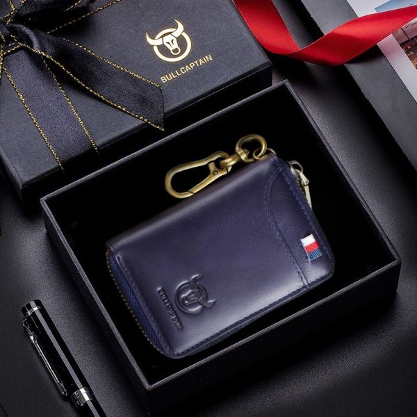 BULL CAPTAIN 474 Multifunctional Leather Coin Purse Hanging Waist Anti-Brush Key Bag, Colour: Blue Gift Box