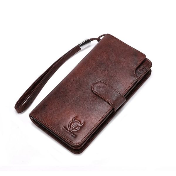 BULL CAPTAIN 028 Long Buckle Retro Cowhide Multi-Function Wallet (Coffee)