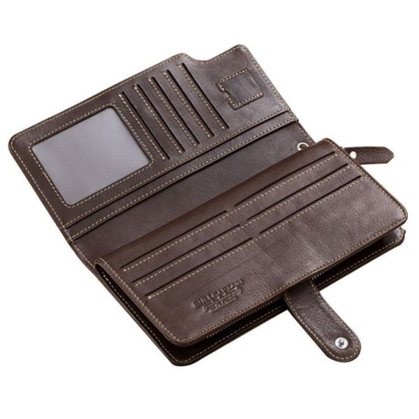 BULL CAPTAIN 028 Long Buckle Retro Cowhide Multi-Function Wallet (Coffee) - Image 3