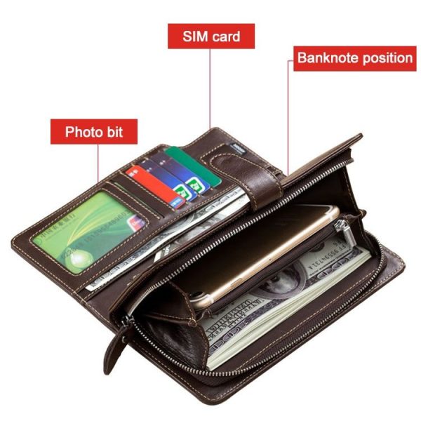 BULL CAPTAIN 028 Long Buckle Retro Cowhide Multi-Function Wallet (Coffee) - Image 4