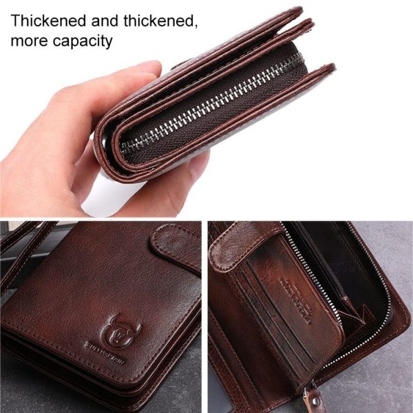 BULL CAPTAIN 028 Long Buckle Retro Cowhide Multi-Function Wallet (Coffee) - Image 5