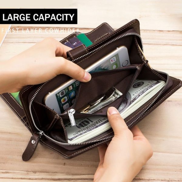BULL CAPTAIN 028 Long Buckle Retro Cowhide Multi-Function Wallet (Coffee) - Image 6