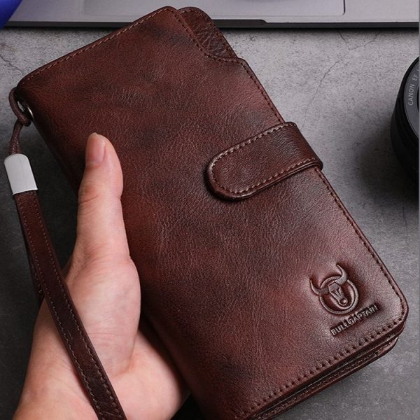 BULL CAPTAIN 028 Long Buckle Retro Cowhide Multi-Function Wallet (Coffee) - Image 8