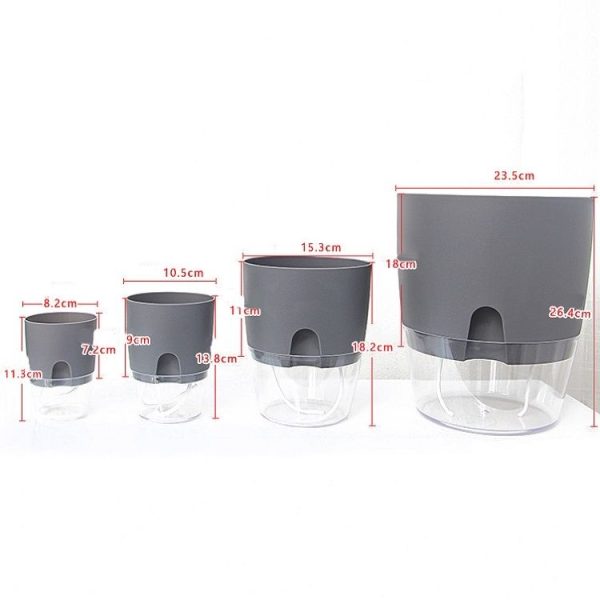 Transparent Plastic Double-Layer Water Storage Automatic Water-Absorbing Flowerpot, Size: A705 Caliber 10.5cm (Gray Transparent Basin) - Image 3