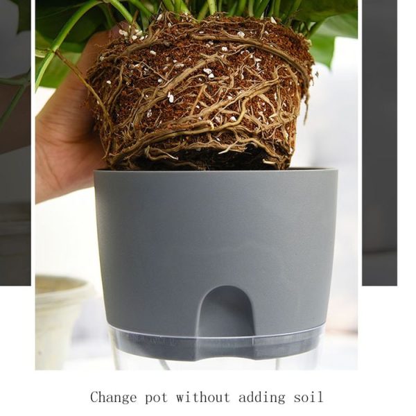 Transparent Plastic Double-Layer Water Storage Automatic Water-Absorbing Flowerpot, Size: A705 Caliber 10.5cm (Gray Transparent Basin) - Image 4