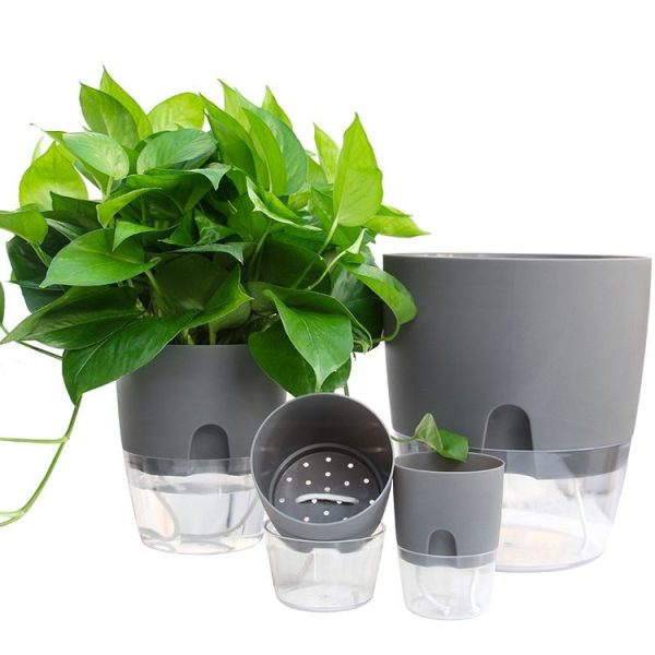 Transparent Plastic Double-Layer Water Storage Automatic Water-Absorbing Flowerpot, Size: A705 Caliber 10.5cm (Gray Transparent Basin) - Image 6