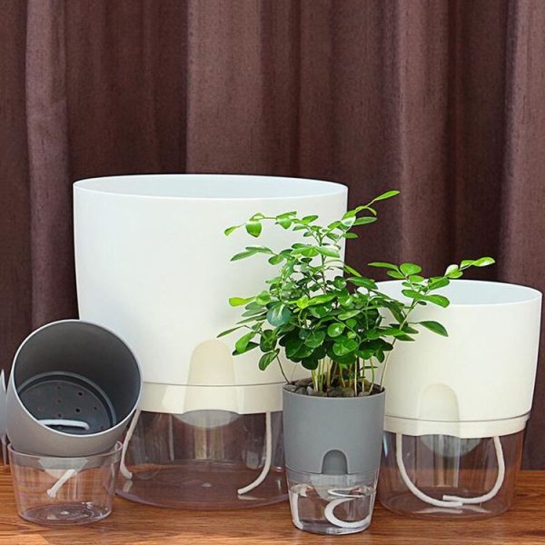 Transparent Plastic Double-Layer Water Storage Automatic Water-Absorbing Flowerpot, Size: A705 Caliber 10.5cm (Gray Transparent Basin) - Image 7