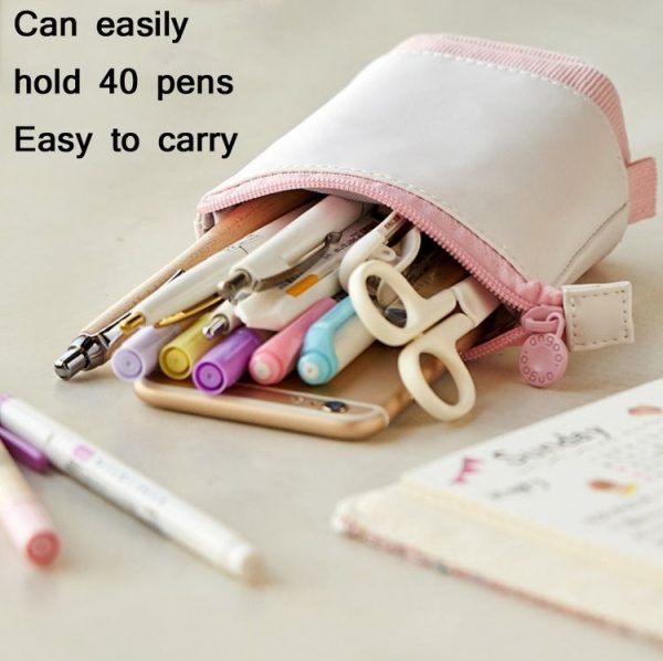 ANGOO Corduroy Retractable Drop-Down Pencil Case Student Stationery Storage Bag (Pink) - Image 5