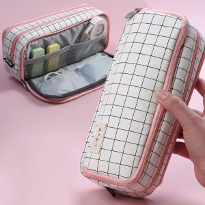 Angoo Double-Open Multi-Layer Stationery Pencil Case Multifunctional Cosmetic Bag (Palm Black And White)