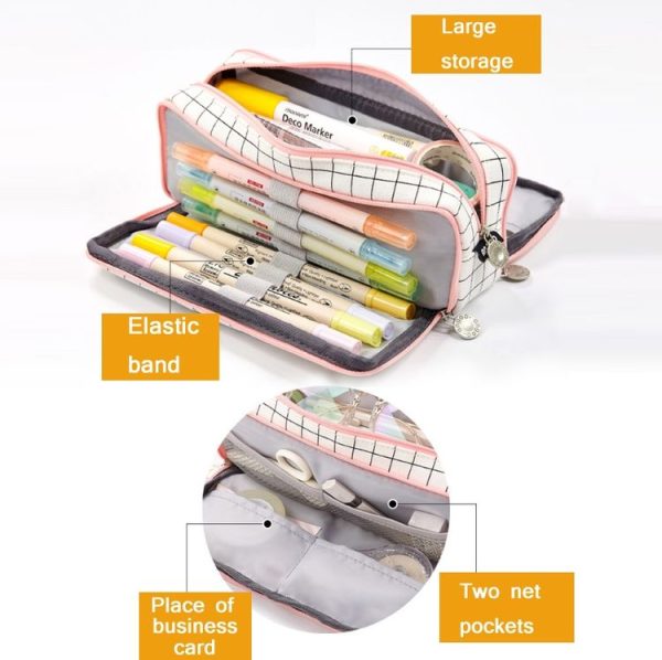 Angoo Double-Open Multi-Layer Stationery Pencil Case Multifunctional Cosmetic Bag (Palm Black And White) - Image 4