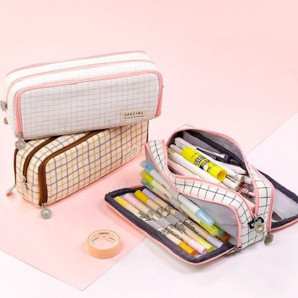 Angoo Double-Open Multi-Layer Stationery Pencil Case Multifunctional Cosmetic Bag (Palm Black And White) - Image 6