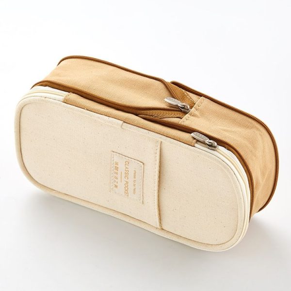 Angoo Cotton And Linen Large Capacity Pencil Stationery Bag (589 Shallow Khaki / Beige) - Image 2