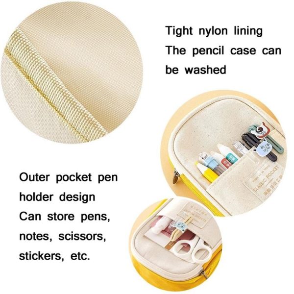 Angoo Cotton And Linen Large Capacity Pencil Stationery Bag (589 Shallow Khaki / Beige) - Image 3