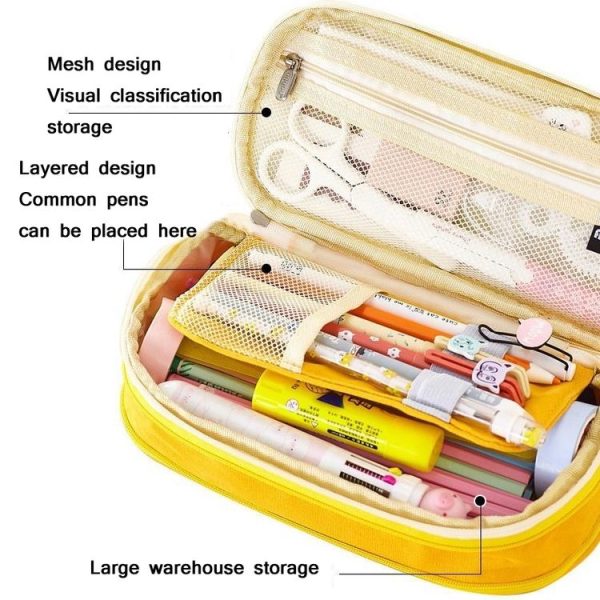 Angoo Cotton And Linen Large Capacity Pencil Stationery Bag (589 Shallow Khaki / Beige) - Image 4