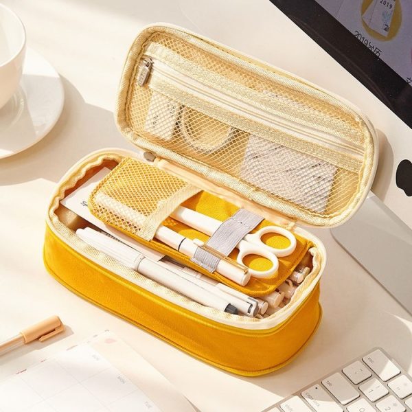 Angoo Cotton And Linen Large Capacity Pencil Stationery Bag (589 Shallow Khaki / Beige) - Image 6