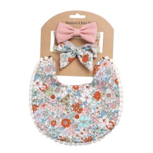 Baby Linen Cotton Printed Double-sided Saliva Towel Headband Set (DP021-7)