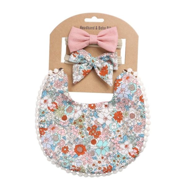 Baby Linen Cotton Printed Double-sided Saliva Towel Headband Set (DP021-7)