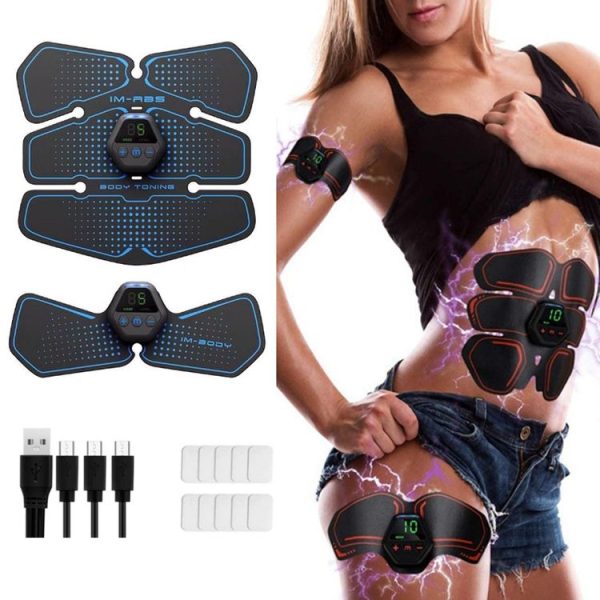 EMS Portable Abdomen Device Electric Abdominal Muscle Stickers with LCD Screen Display (Blue Point)