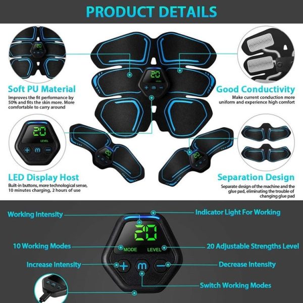 EMS Portable Abdomen Device Electric Abdominal Muscle Stickers with LCD Screen Display (Blue Point) - Image 3
