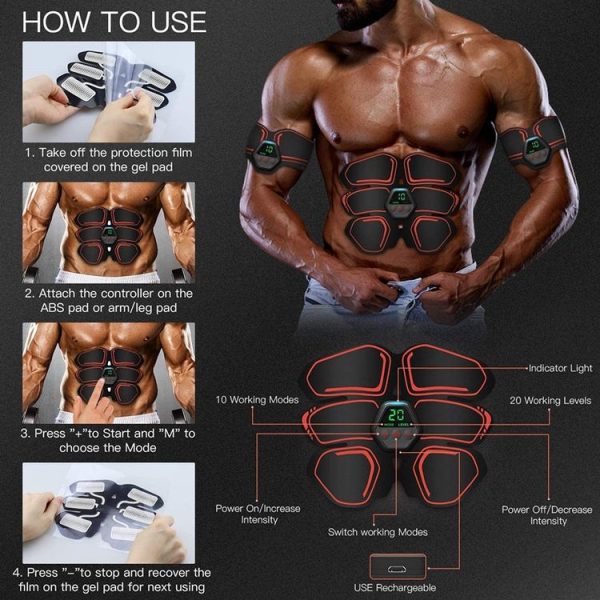 EMS Portable Abdomen Device Electric Abdominal Muscle Stickers with LCD Screen Display (Blue Point) - Image 4
