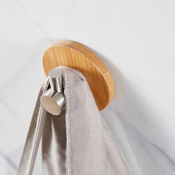 Bamboo Hook Bathroom Kitchen Towel Coat Hook Stainless Steel Door Sticky Hook (Single Hook) - Image 4