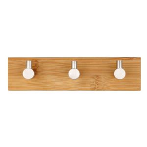 Stainless Steel Bamboo Wood Three Row Hook Kitchen Bathroom Door Adhesive Hook (Three Hook)
