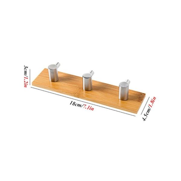 Stainless Steel Bamboo Wood Three Row Hook Kitchen Bathroom Door Adhesive Hook (Three Hook) - Image 3
