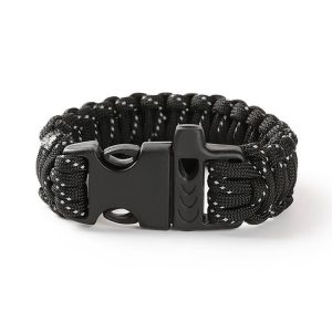 Nine-Core Reflective Umbrella Rope Woven Bracelet Survival Whistle Emergency Umbrella Rope Wristband (Black)