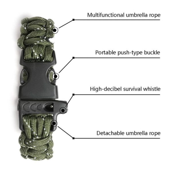 Nine-Core Reflective Umbrella Rope Woven Bracelet Survival Whistle Emergency Umbrella Rope Wristband (Black) - Image 4