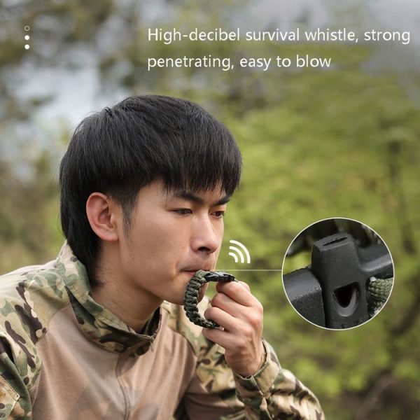 Nine-Core Reflective Umbrella Rope Woven Bracelet Survival Whistle Emergency Umbrella Rope Wristband (Black) - Image 5