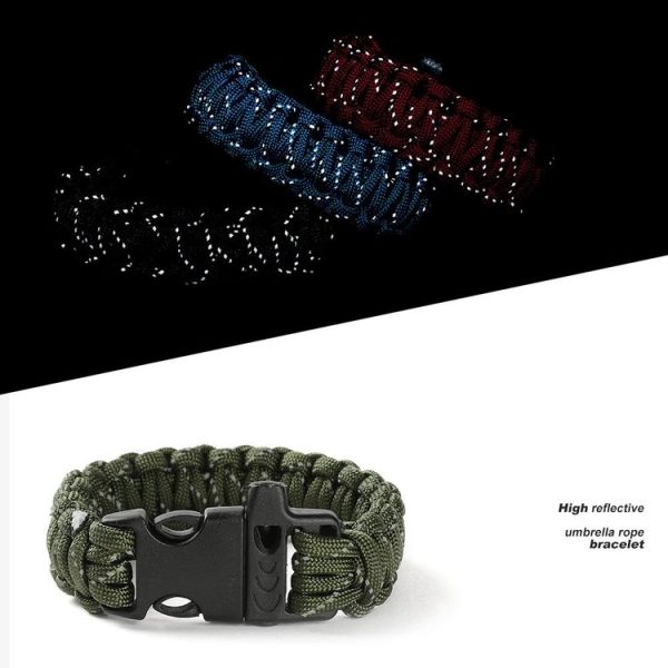 Nine-Core Reflective Umbrella Rope Woven Bracelet Survival Whistle Emergency Umbrella Rope Wristband (Black) - Image 6