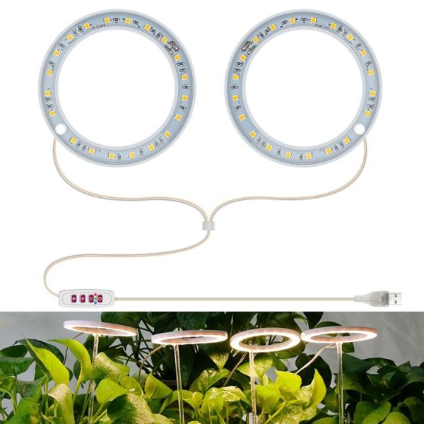 LED Plant Growth Lamp Full Spectroscopy Intelligent Timing Indoor Fill Light Ring Plant Lamp, Power: Two Head (Sunshine)