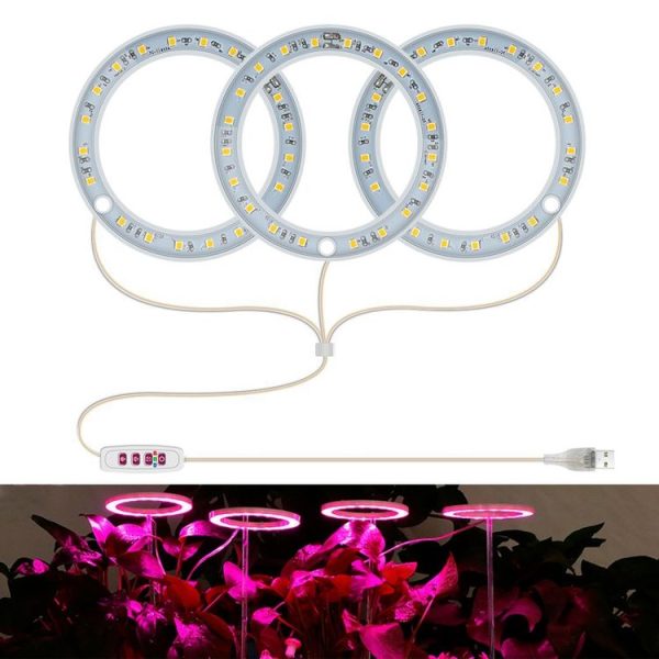 LED Plant Growth Lamp Full Spectroscopy Intelligent Timing Indoor Fill Light Ring Plant Lamp, Power: Three Head (Pink Light)