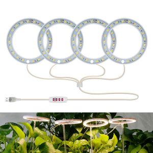 LED Plant Growth Lamp Full Spectroscopy Intelligent Timing Indoor Fill Light Ring Plant Lamp, Power: Four Head (Sunshine)