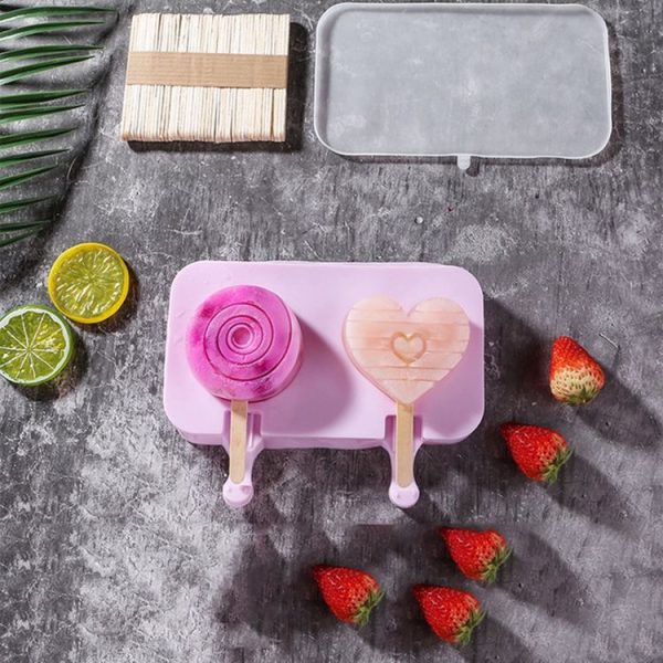 Cute Cartoon Silicone Ice Cream Popsicle Mold with Lid & Stick, Style: Love Random Color Delivery