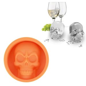 Kitchen Ice Box Food Grade Silicone Skull Ice Lattice Creative Whiskey Ice Ball Ice Mould (Orange)