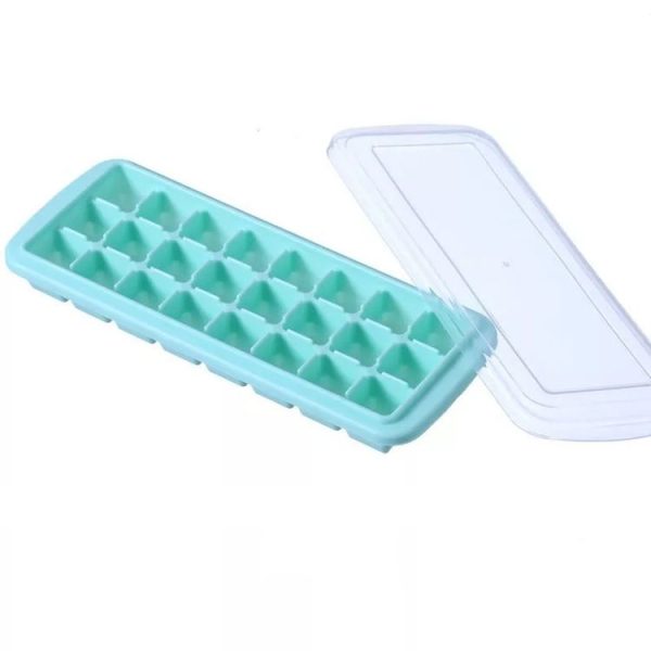 Creative 24 Grid Silicone Ice Tray Home Large Ice Cube Mold Ice Box with Lid (Mint Green)