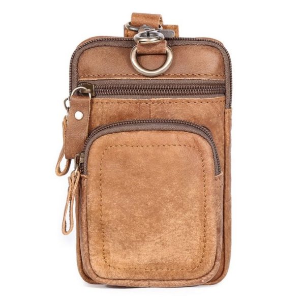 6386 Men Retro Cowhide Multifunctional Sports Belt Waist Bag (Brown)