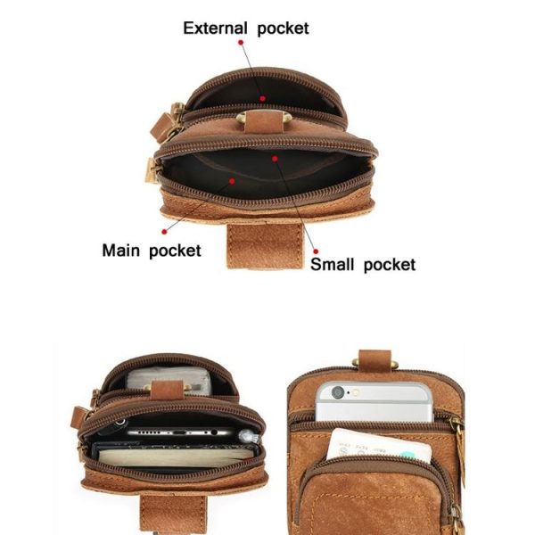 6386 Men Retro Cowhide Multifunctional Sports Belt Waist Bag (Brown) - Image 4