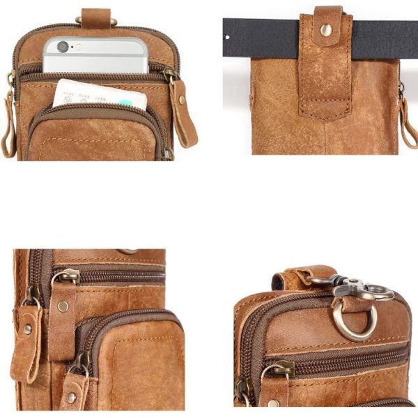 6386 Men Retro Cowhide Multifunctional Sports Belt Waist Bag (Brown) - Image 5